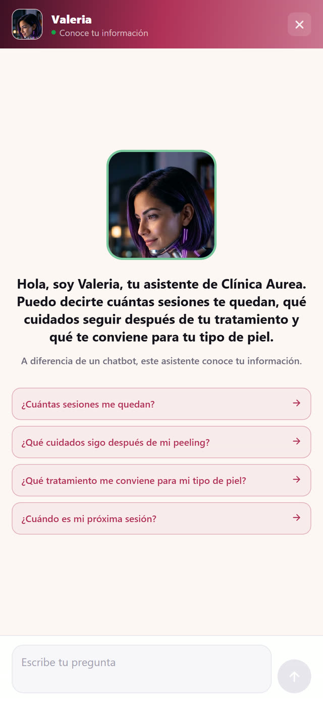 Valeria, tu recepción con IA: conoce el tratamiento de cada cliente.