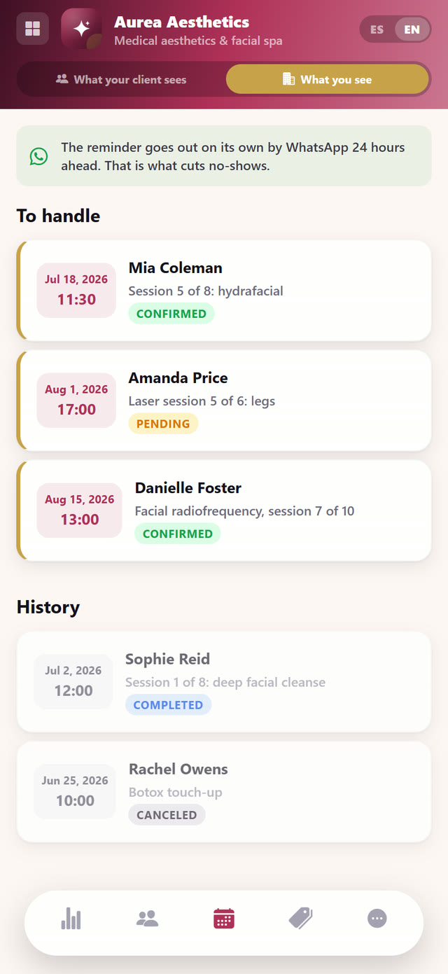 The day’s sessions, with automatic reminders.