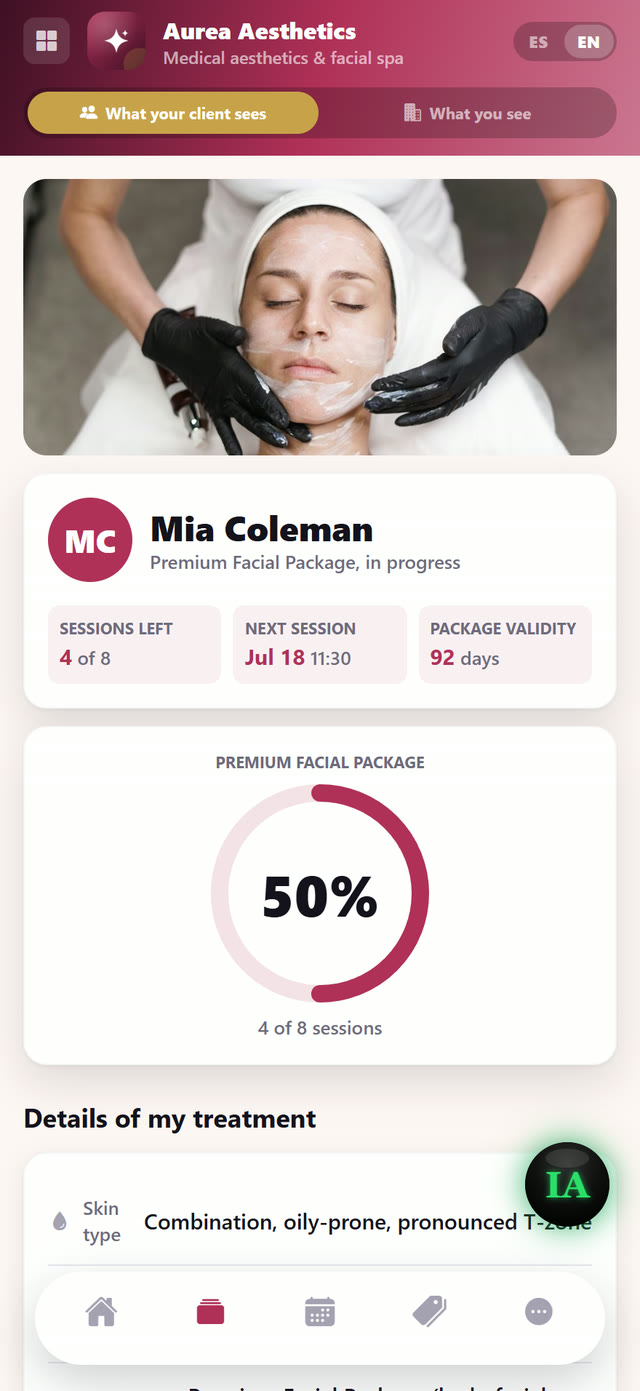 Every service with its photo and details, inside the app.