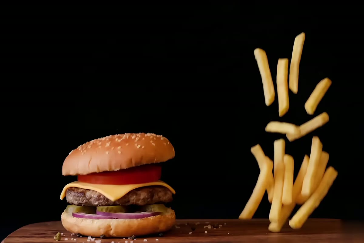 The BRASA hero: the burger builds itself frame by frame as you scroll.
