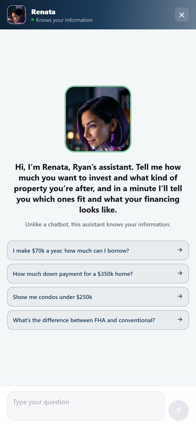 Renata, your AI sales assistant: she qualifies and advises your client.