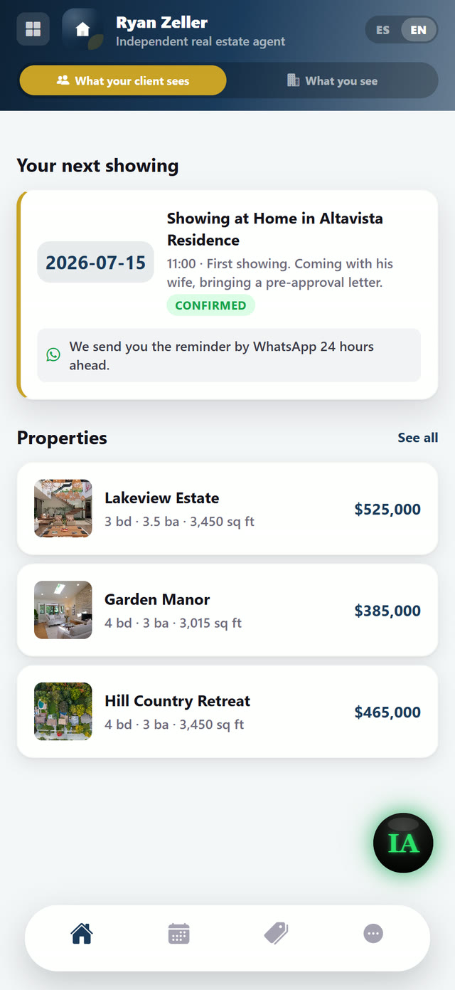 Your catalog with their next showing and its reminder.