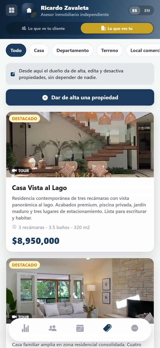 Das de alta y editas tus propiedades tú mismo, sin intermediarios.