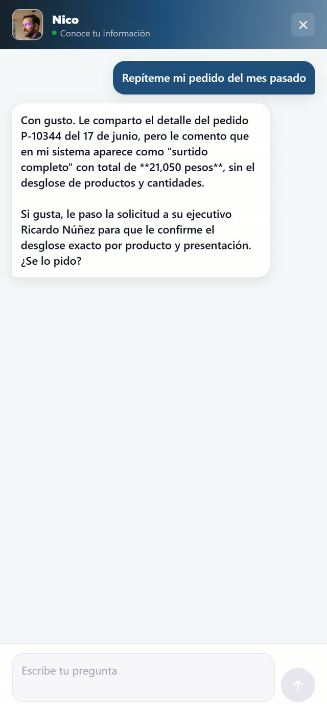 Repite pedidos y arma la orden con los precios de ese cliente.