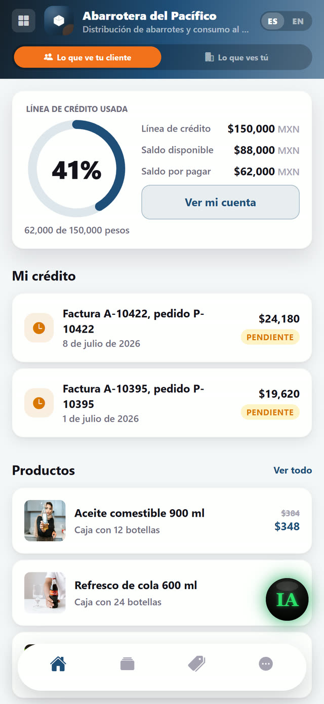 Su línea de crédito y sus facturas pendientes, siempre a la vista.