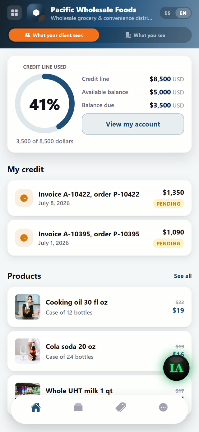 Their credit line and outstanding invoices, always in view.