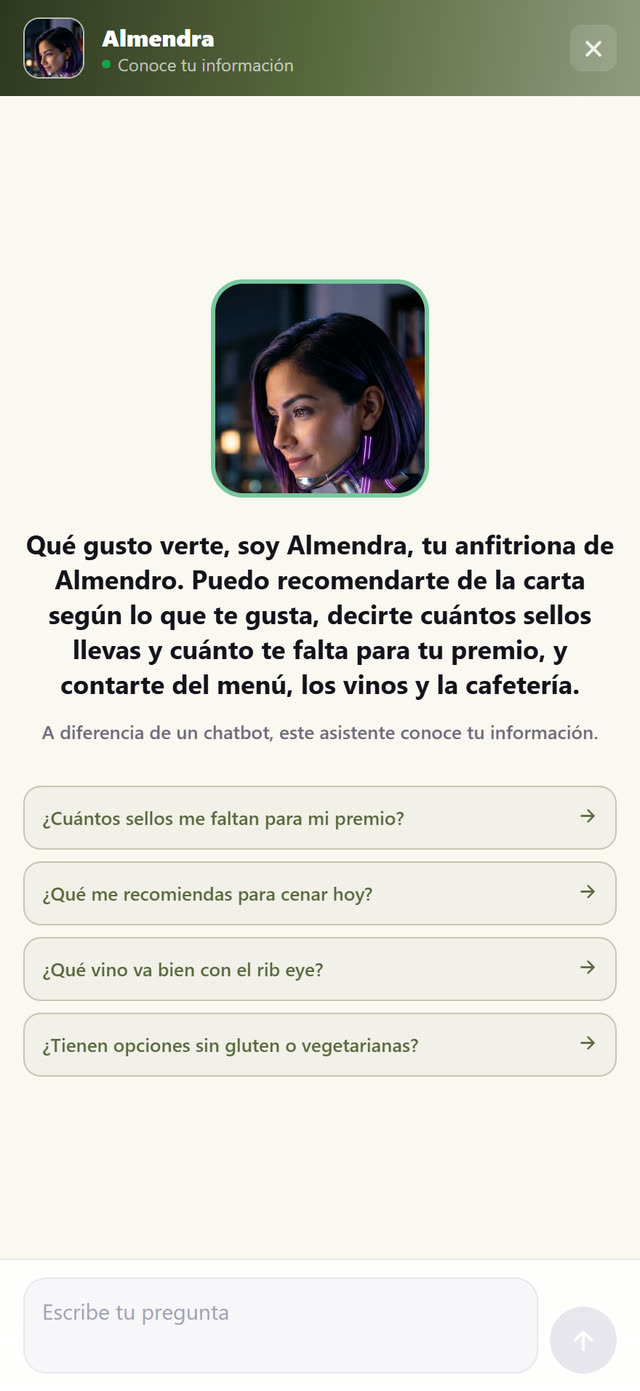 Almendra, tu anfitriona: conoce tu carta y lo que le gusta a cada quien.
